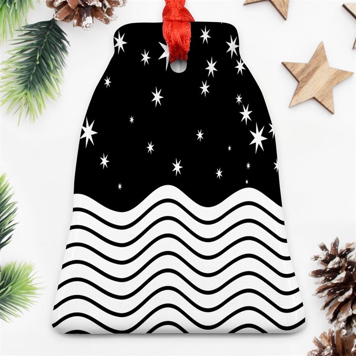 Black And White Waves And Stars Abstract Backdrop Clipart Bell Ornament (Two Sides)