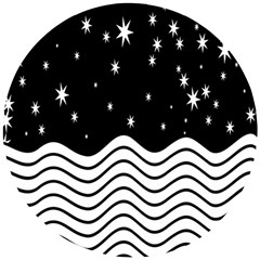 Black And White Waves And Stars Abstract Backdrop Clipart Wooden Puzzle Round by Amaryn4rt