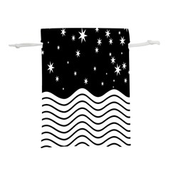 Black And White Waves And Stars Abstract Backdrop Clipart Lightweight Drawstring Pouch (l) by Amaryn4rt