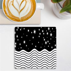 Black And White Waves And Stars Abstract Backdrop Clipart Uv Print Square Tile Coaster  by Amaryn4rt