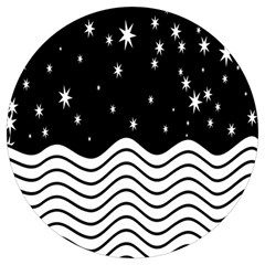 Black And White Waves And Stars Abstract Backdrop Clipart Round Trivet by Amaryn4rt