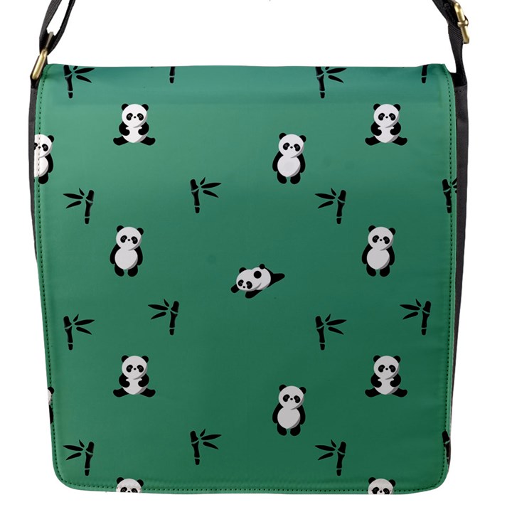 Pandas Pattern Flap Closure Messenger Bag (S)