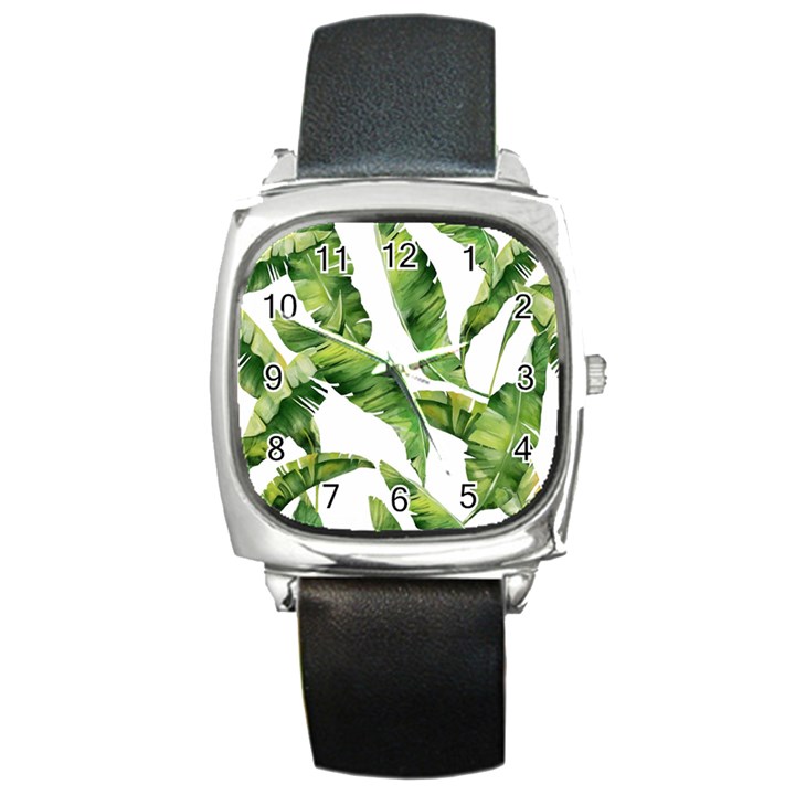 Sheets Tropical Plant Palm Summer Exotic Square Metal Watch