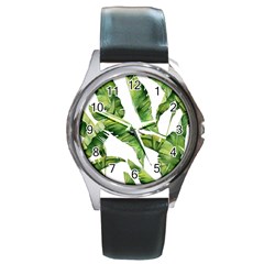 Sheets Tropical Plant Palm Summer Exotic Round Metal Watch by artworkshop