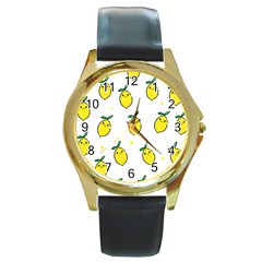 Pattern Lemon Texture Round Gold Metal Watch by artworkshop