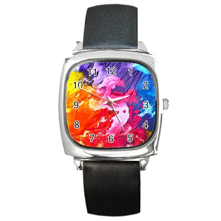 Colorful Painting Square Metal Watch