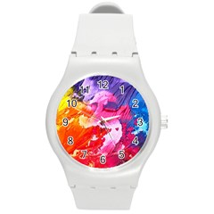 Colorful Painting Round Plastic Sport Watch (m) by artworkshop