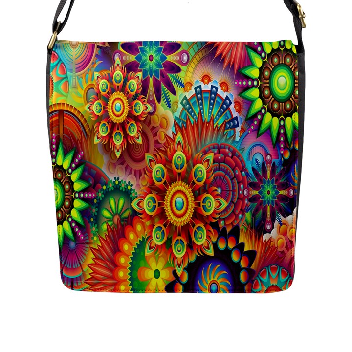 Mandalas Colorful Abstract Ornamental Flap Closure Messenger Bag (L)