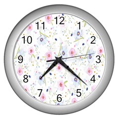 Pattern Flowers Wall Clock (silver) by artworkshop