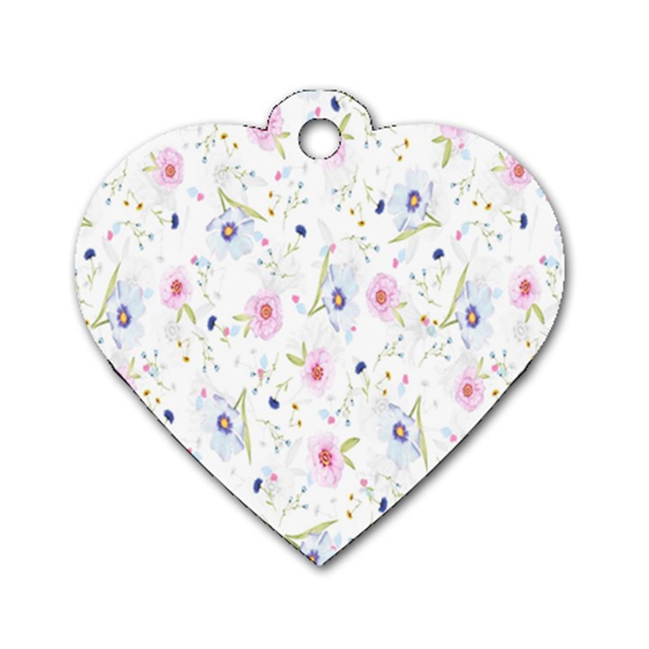 Pattern Flowers Dog Tag Heart (Two Sides)