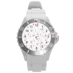 Pattern Flowers Round Plastic Sport Watch (l) by artworkshop