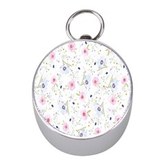 Pattern Flowers Mini Silver Compasses by artworkshop