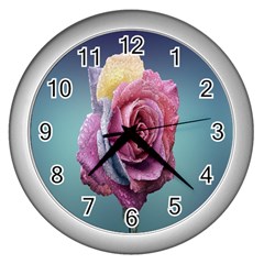 Rose Flower Love Romance Beautiful Wall Clock (silver) by artworkshop