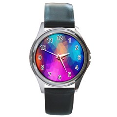 Triangles Polygon Color Round Metal Watch by artworkshop