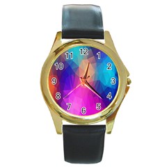 Triangles Polygon Color Round Gold Metal Watch by artworkshop