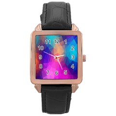 Triangles Polygon Color Rose Gold Leather Watch  by artworkshop