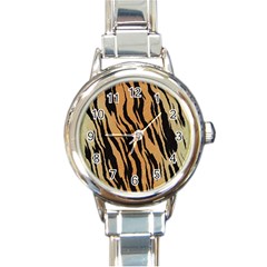 Tiger Animal Print A Completely Seamless Tile Able Background Design Pattern Round Italian Charm Watch by Amaryn4rt