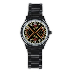 Abstract Pattern Geometric Backgrounds  Stainless Steel Round Watch by Eskimos