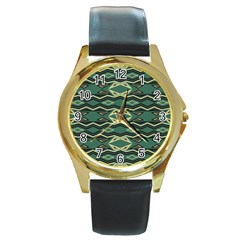 Abstract Pattern Geometric Backgrounds Round Gold Metal Watch by Eskimos