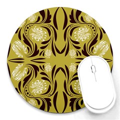 Folk Flowers Print Floral Pattern Ethnic Art Round Mousepads by Eskimos