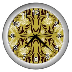 Folk Flowers Print Floral Pattern Ethnic Art Wall Clock (silver) by Eskimos