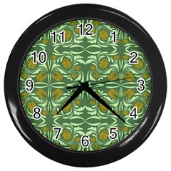 Folk Flowers Print Floral Pattern Ethnic Art Wall Clock (black) by Eskimos