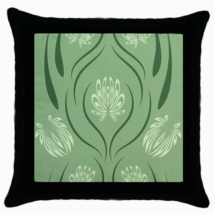 Folk flowers print Floral pattern Ethnic art Throw Pillow Case (Black)