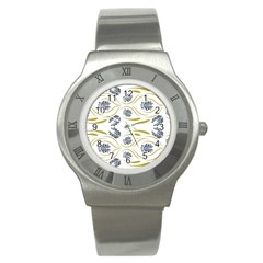 Folk Flowers Print Floral Pattern Ethnic Art Stainless Steel Watch by Eskimos