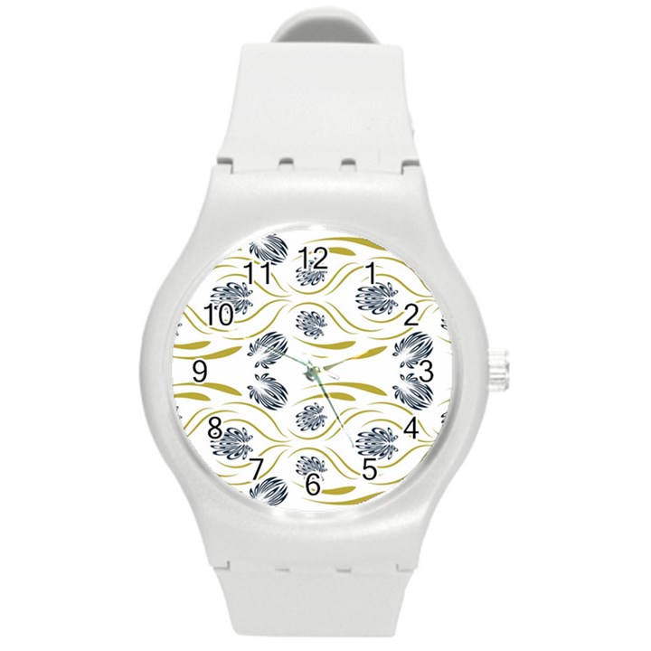 Folk flowers print Floral pattern Ethnic art Round Plastic Sport Watch (M)