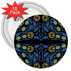 Folk Flowers Print Floral Pattern Ethnic Art 3  Buttons (10 Pack)  by Eskimos