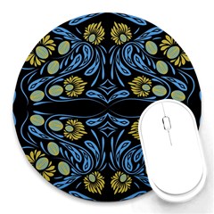 Folk Flowers Print Floral Pattern Ethnic Art Round Mousepads by Eskimos