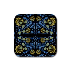 Folk Flowers Print Floral Pattern Ethnic Art Rubber Square Coaster (4 Pack) by Eskimos