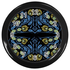 Folk Flowers Print Floral Pattern Ethnic Art Wall Clock (black) by Eskimos