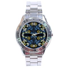 Folk Flowers Print Floral Pattern Ethnic Art Stainless Steel Analogue Watch by Eskimos