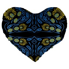 Folk Flowers Print Floral Pattern Ethnic Art Large 19  Premium Flano Heart Shape Cushions by Eskimos