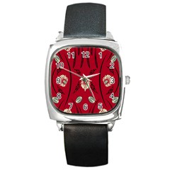 Folk Flowers Print Floral Pattern Ethnic Art Square Metal Watch by Eskimos