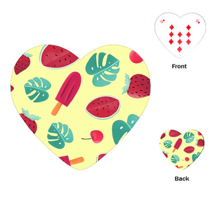 Watermelon Leaves Cherry Background Pattern Playing Cards Single Design (Heart)