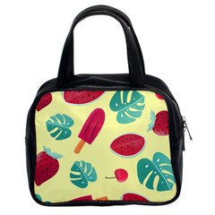 Watermelon Leaves Cherry Background Pattern Classic Handbag (two Sides) by nate14shop