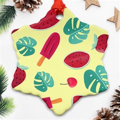 Watermelon Leaves Cherry Background Pattern Ornament (snowflake)