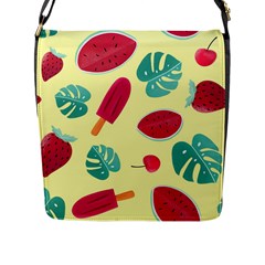 Watermelon Leaves Cherry Background Pattern Flap Closure Messenger Bag (l) by nate14shop