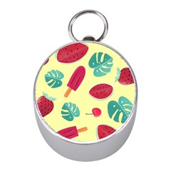 Watermelon Leaves Cherry Background Pattern Mini Silver Compasses by nate14shop