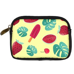 Watermelon Leaves Cherry Background Pattern Digital Camera Leather Case by nate14shop