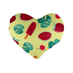 Watermelon Leaves Cherry Background Pattern Standard 16  Premium Heart Shape Cushions by nate14shop