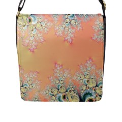 Peach Spring Frost On Flowers Fractal Flap Closure Messenger Bag (l) by Artist4God