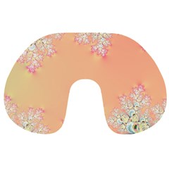 Peach Spring Frost On Flowers Fractal Travel Neck Pillow by Artist4God