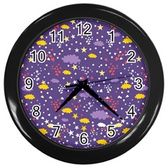 Pattern-cute-clouds-stars Wall Clock (black)