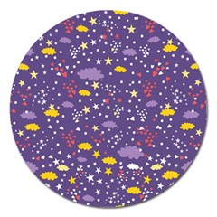 Pattern-cute-clouds-stars Magnet 5  (round) by Jancukart