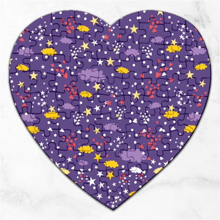 Pattern-cute-clouds-stars Jigsaw Puzzle (Heart)