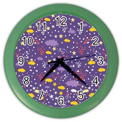 Pattern-cute-clouds-stars Color Wall Clock