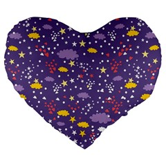 Pattern-cute-clouds-stars Large 19  Premium Heart Shape Cushions